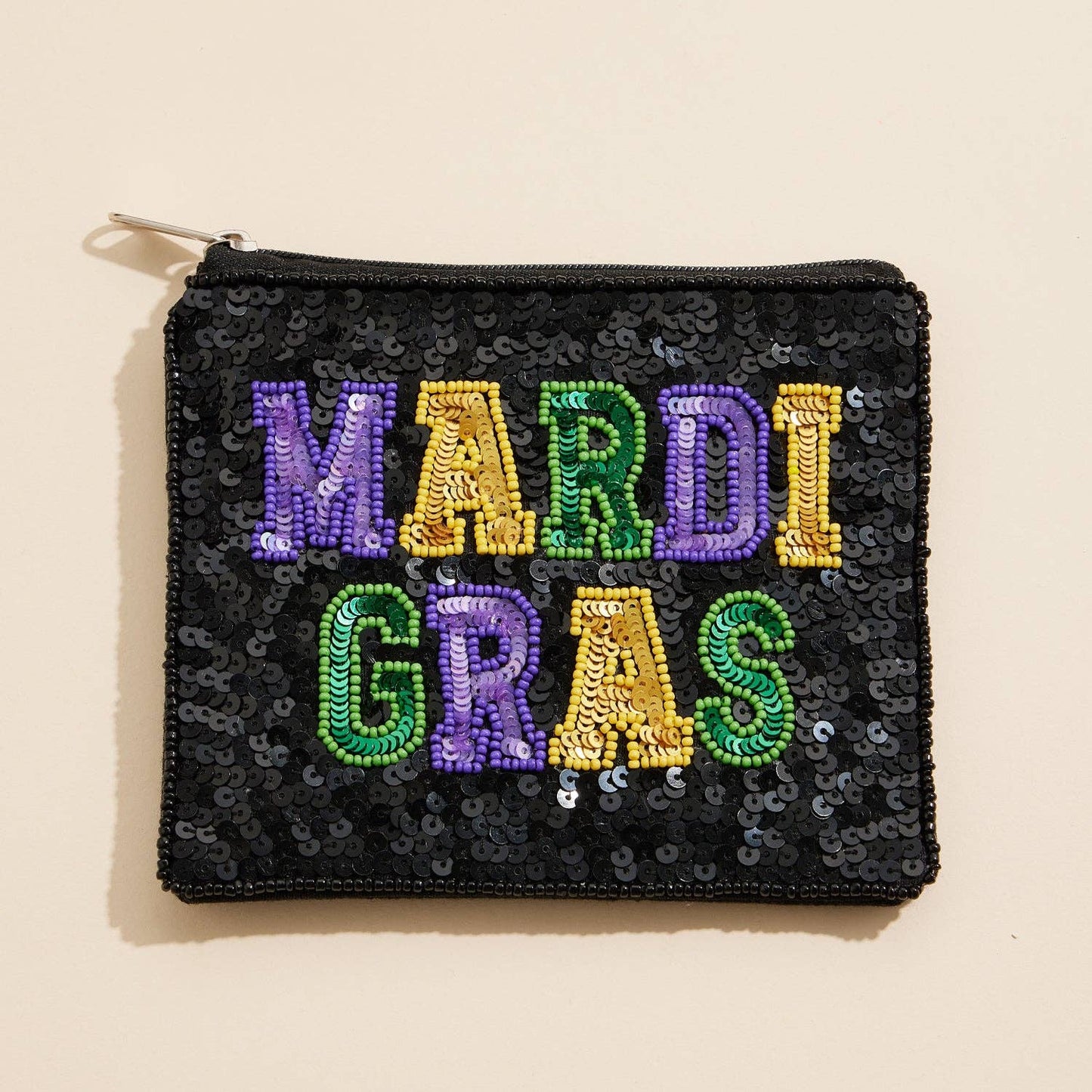 Mardi Gras Beaded Sequin Zip Pouch
