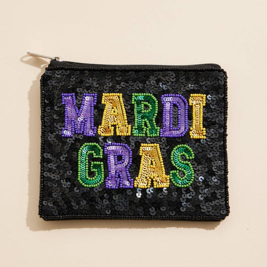 Mardi Gras Beaded Sequin Zip Pouch