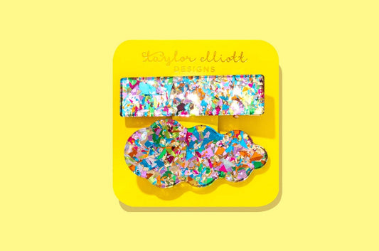 Blue Confetti Hair Clips - Set of 2