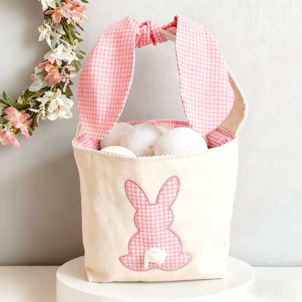 Custom Embroidered Gingham Bunny Easter Basket – Personalized Keepsake