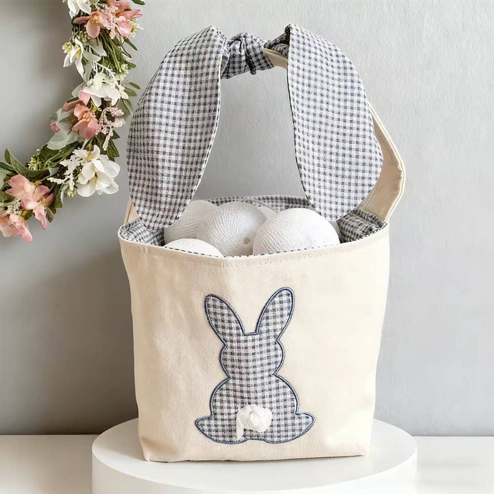 Custom Embroidered Gingham Bunny Easter Basket – Personalized Keepsake