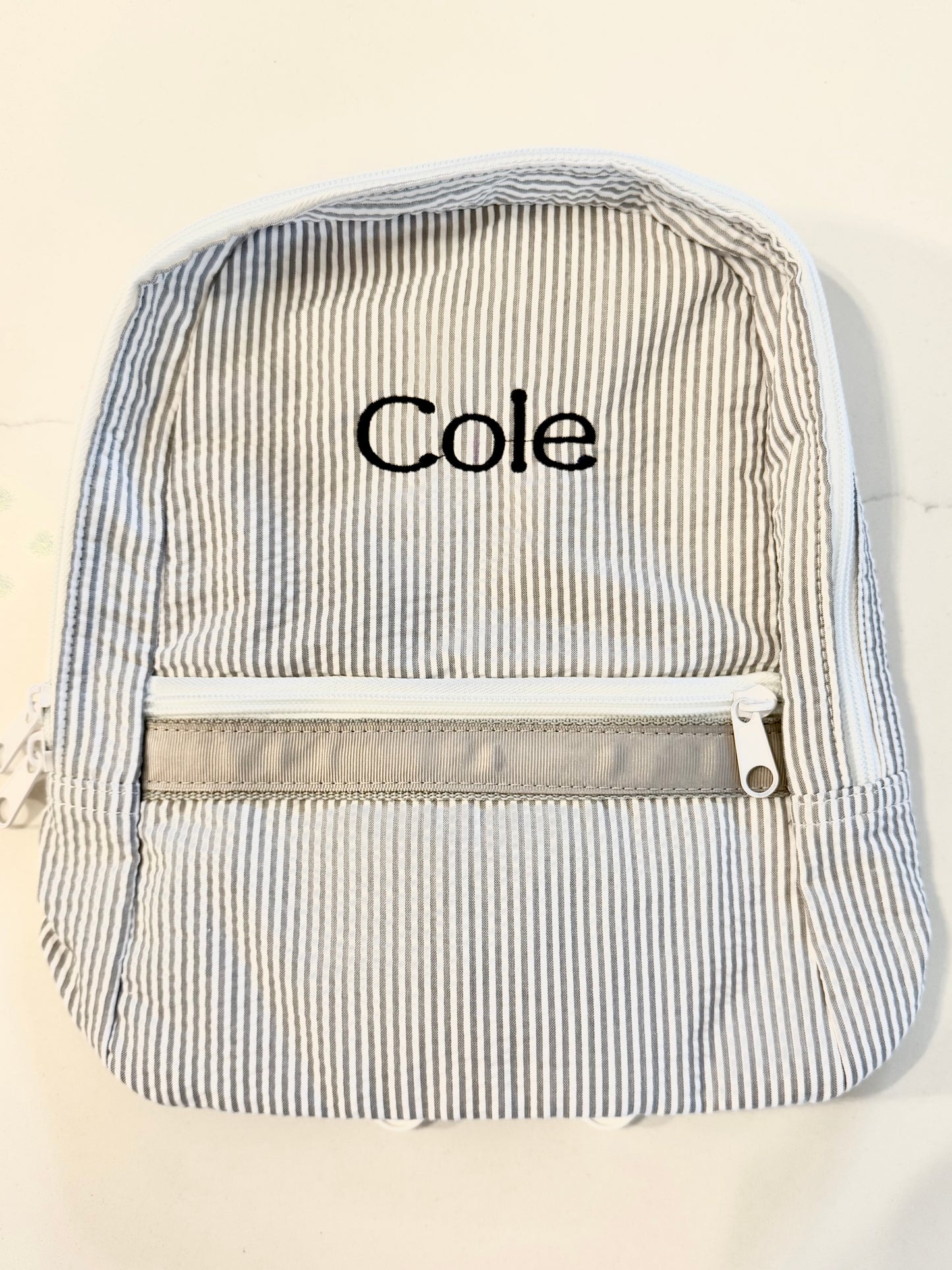 Grey Seersucker Medium Backpack