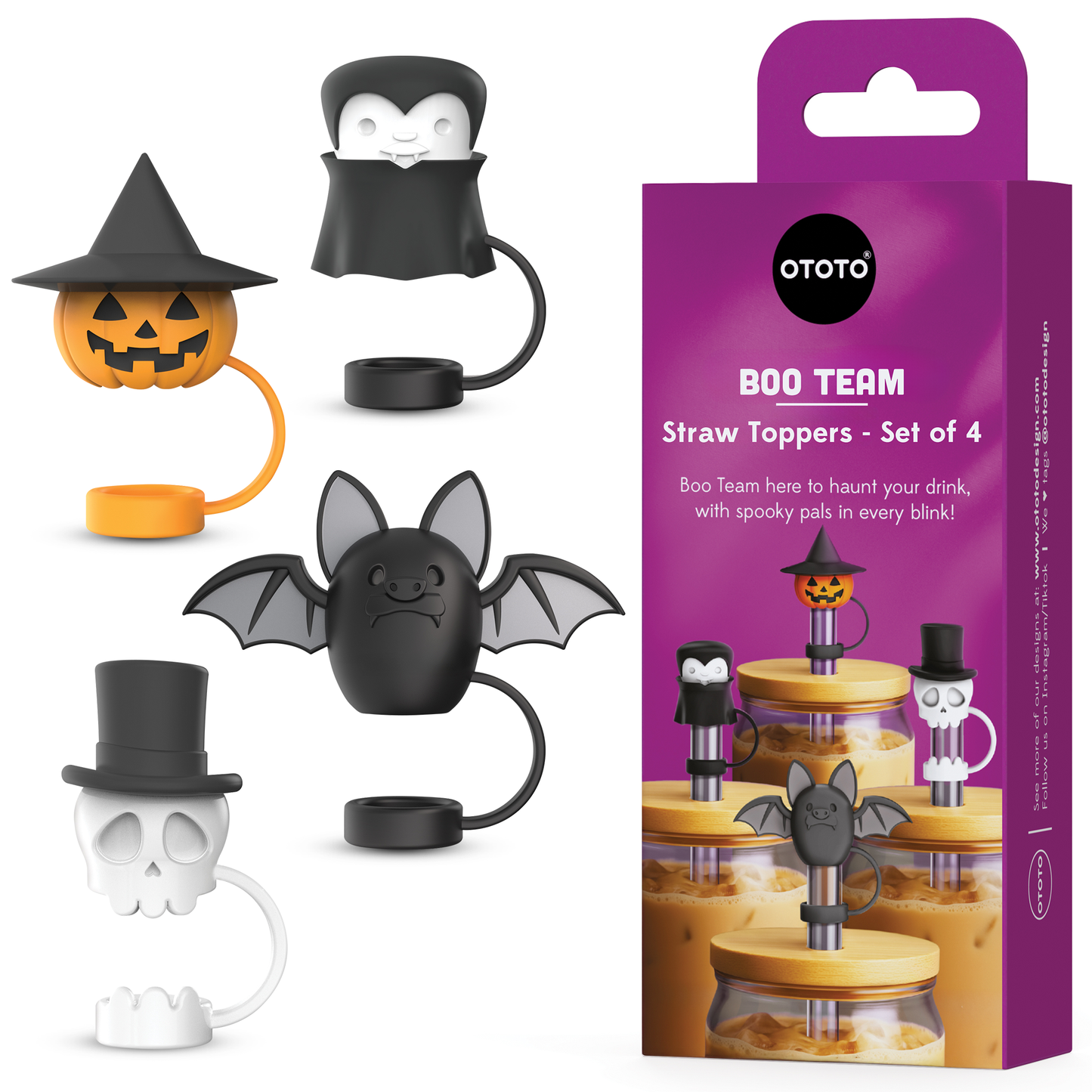 Boo Team Halloween Straw Topper Set