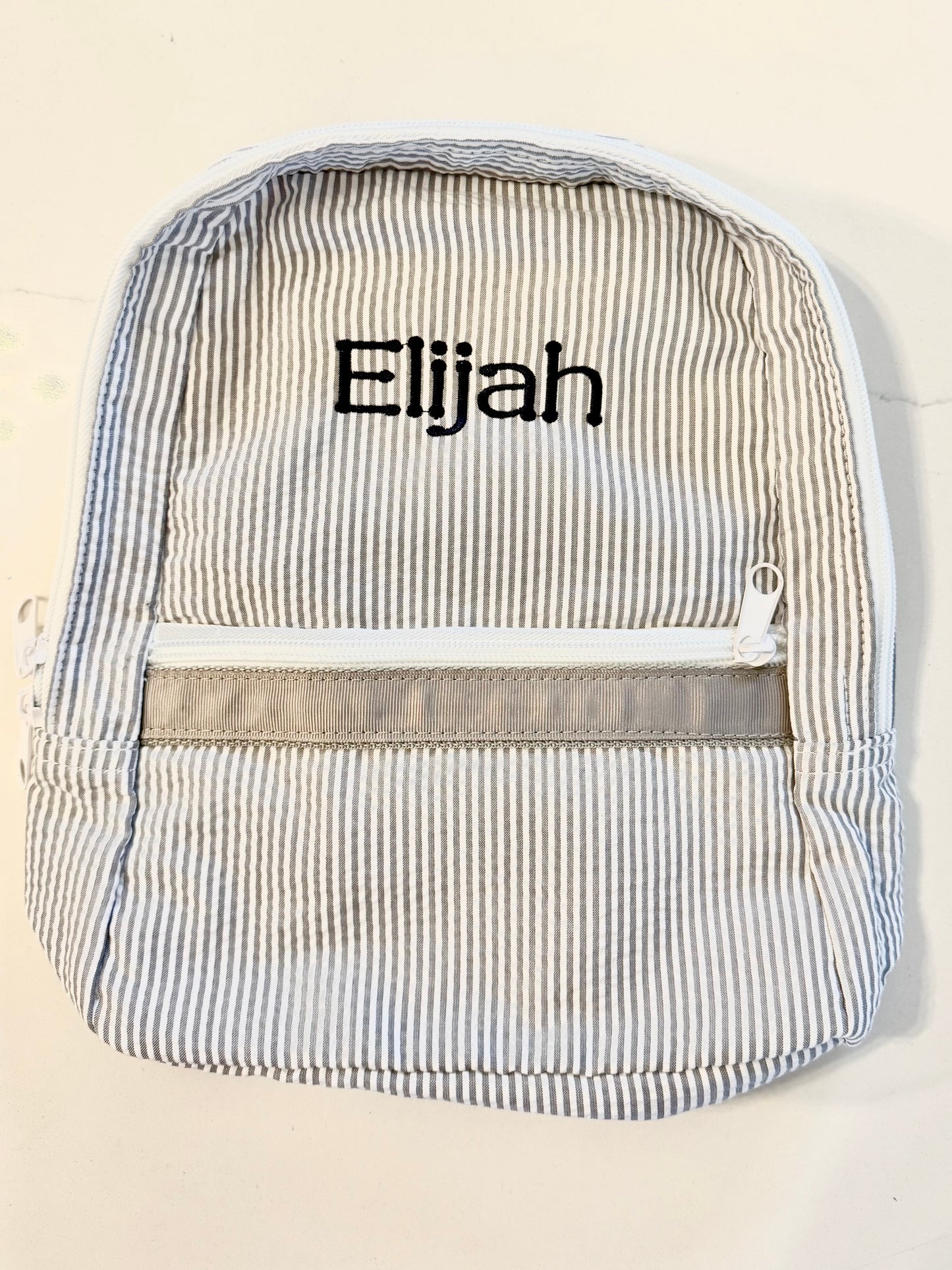 Grey Seersucker Medium Backpack