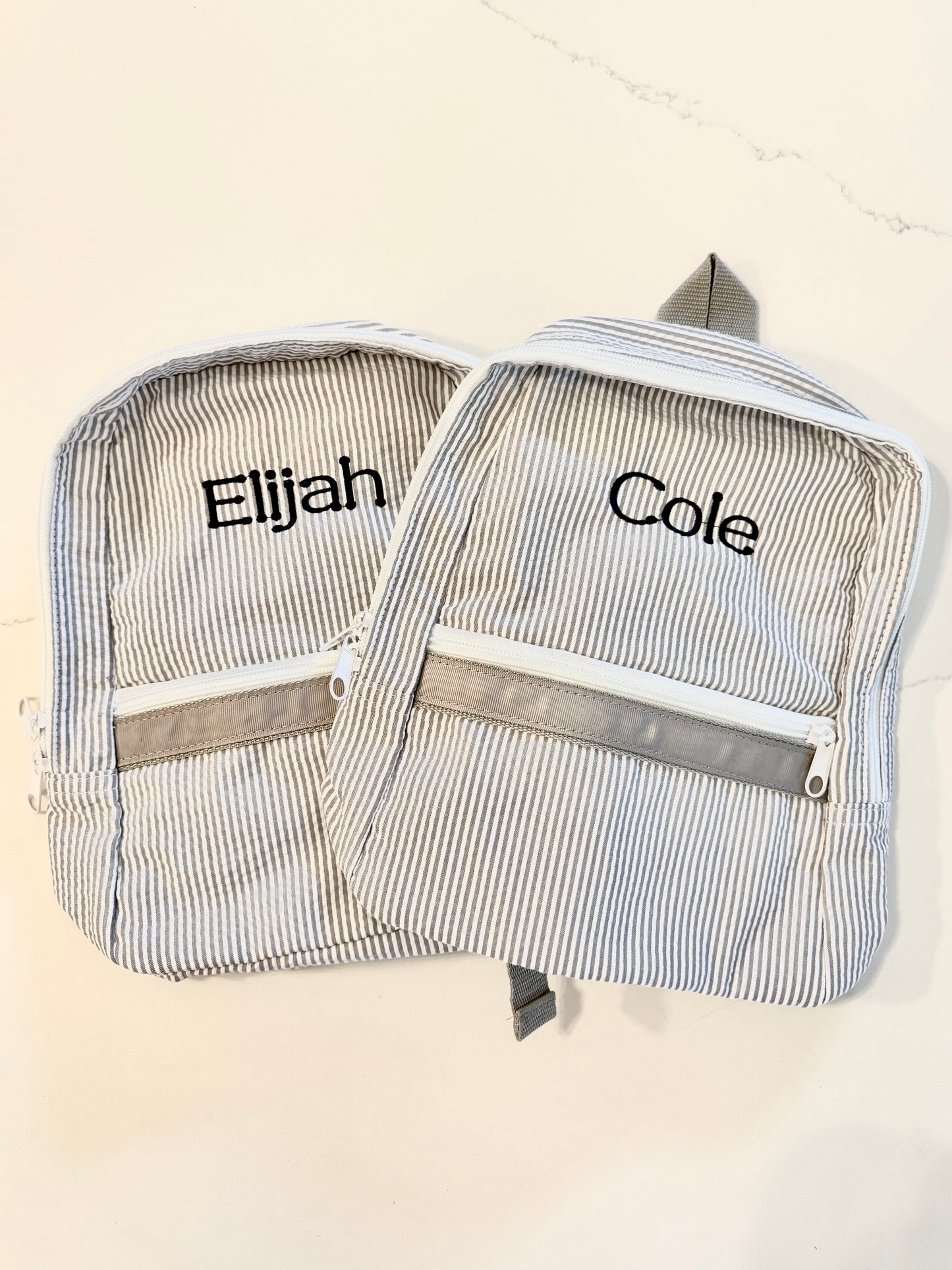Grey Seersucker Medium Backpack