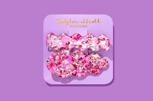 Pink Confetti Hair Clips - Set of 2