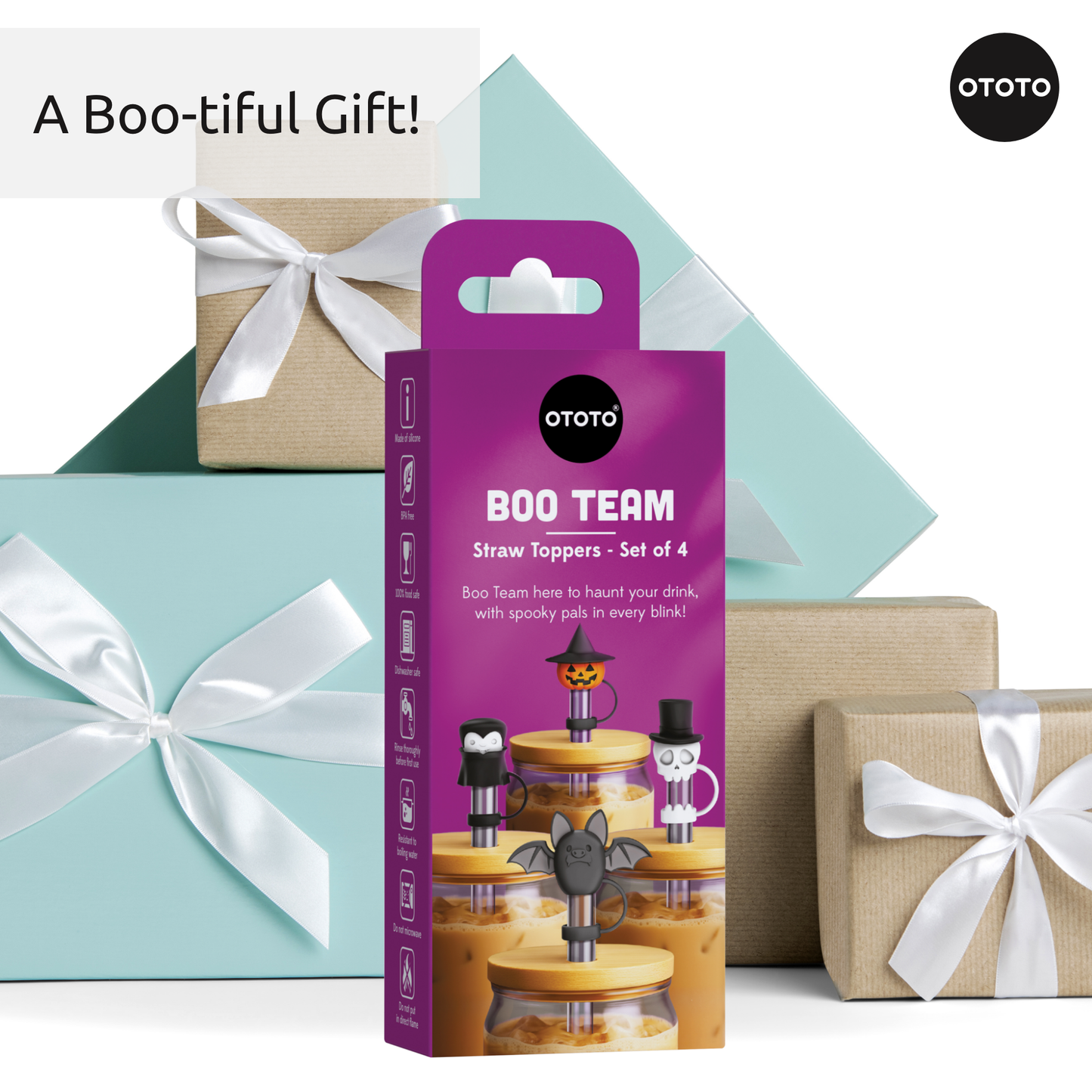 Boo Team Halloween Straw Topper Set
