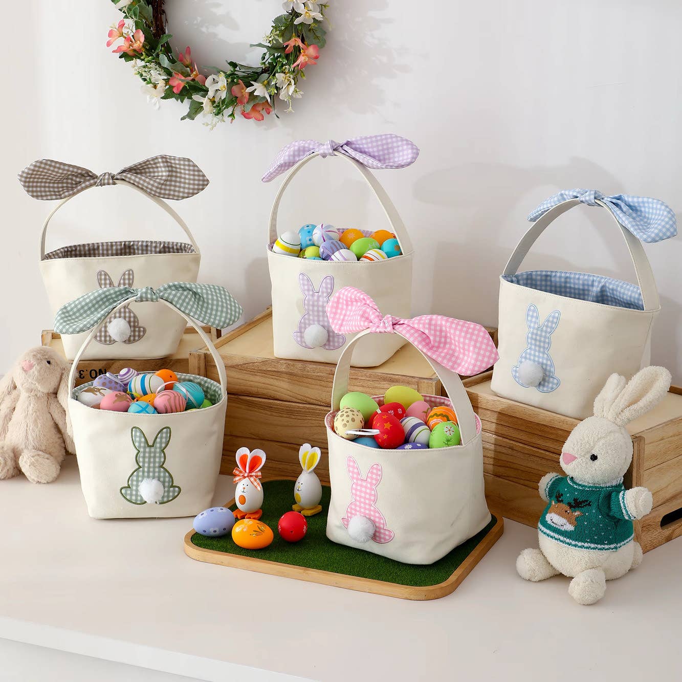 Custom Embroidered Gingham Bunny Easter Basket – Personalized Keepsake